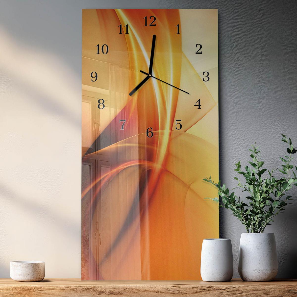 WANDUHR aus Glas 30x60 cm - Muster - Orange, Glas (30/60/0.4cm) - TULUP