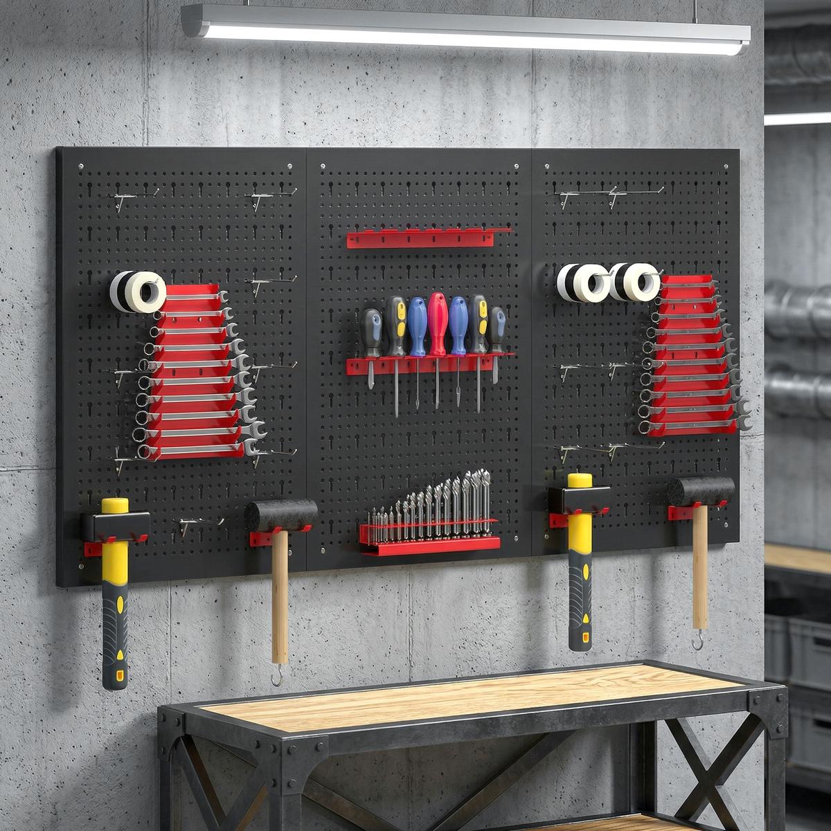 WERKZEUGWAND 28er Set Stahl Schwarz Rot - Schwarz, Metall (40/2/60cm) - HOMCOM