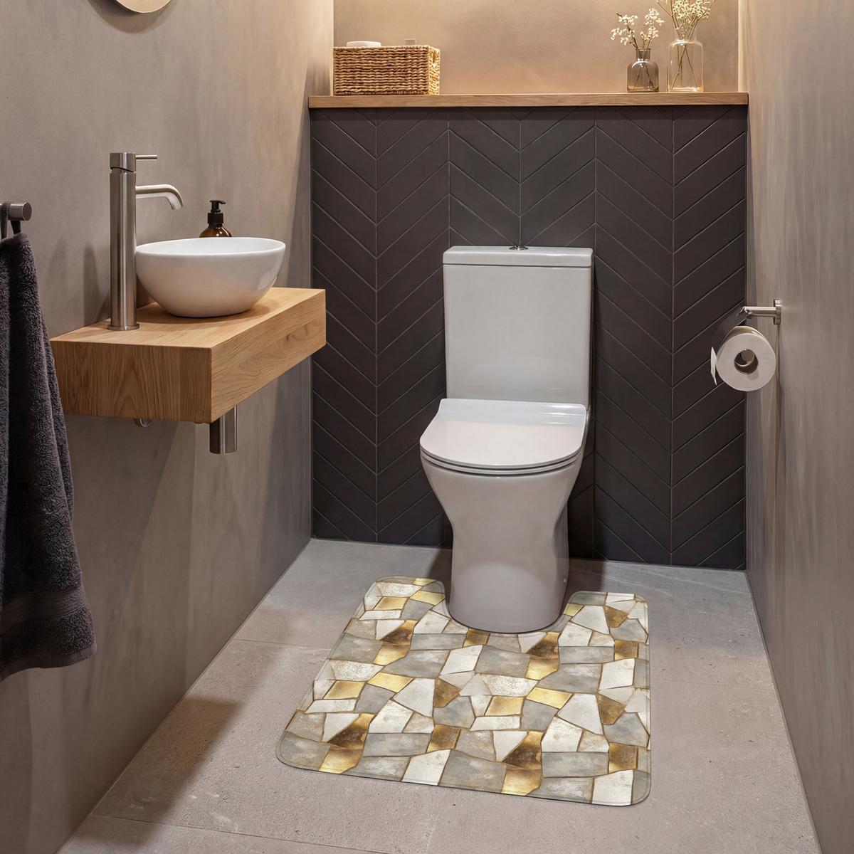 WC-VORLEGER Mosaik - Marmor - Gold Toilettenvorleger 55x60 cm - Champagner, Textil (55/1cm) - OnlyWow