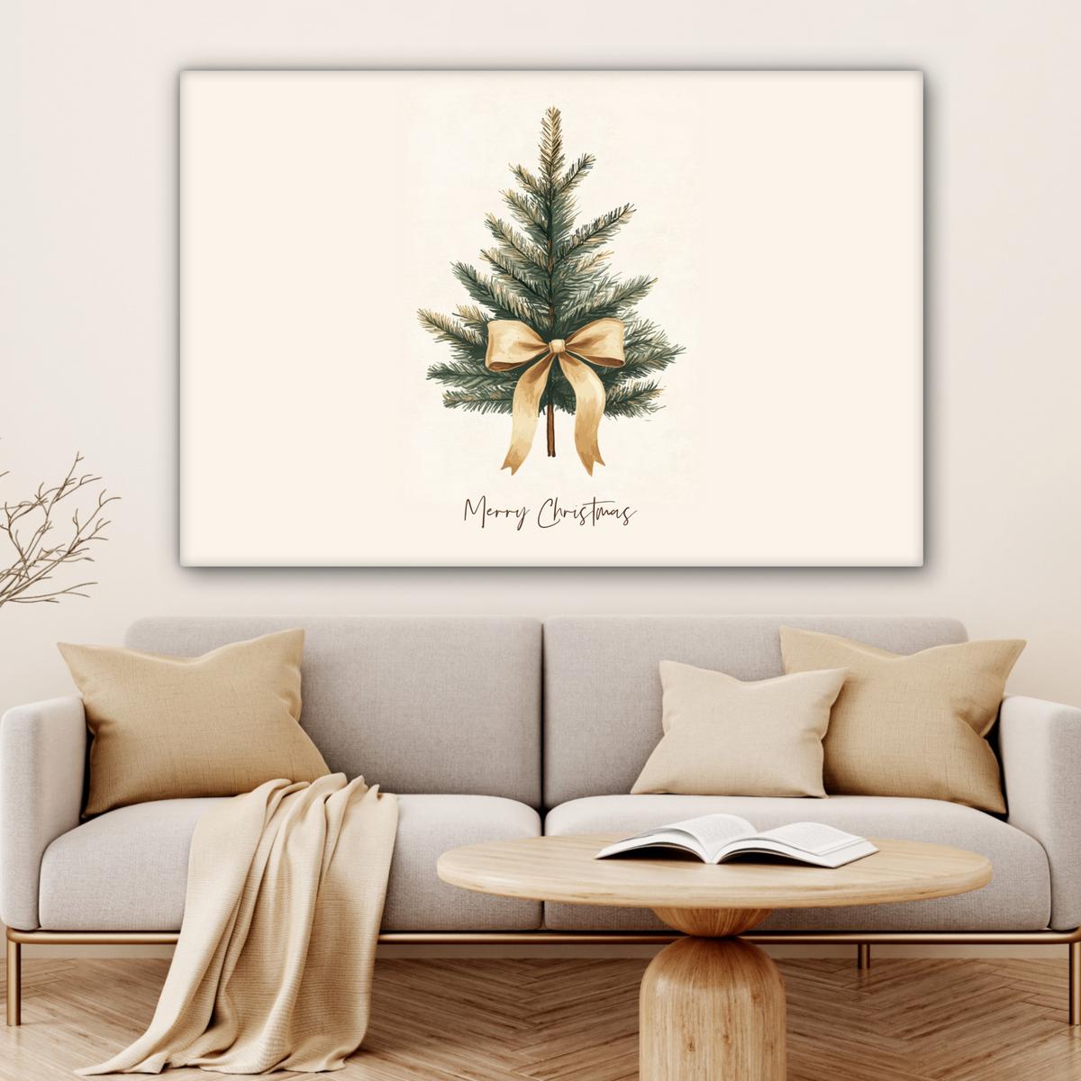 LEINWANDBILD Weihnachtsbaum - Weihnachten - Frohe Weihnachten - Beige Groß 140x90 cm - Sandfarben, Textil (140/90cm) - MuchoWow