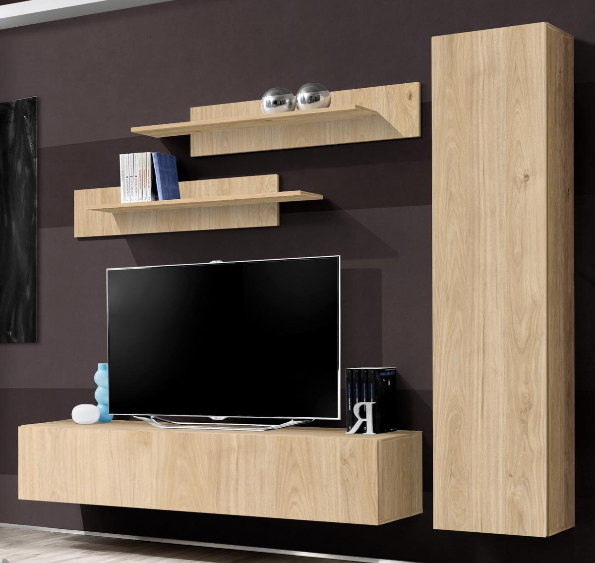 WOHNWAND Eiche Jackson 210 cm 4-teilig hängend, Anbauwand mit Push-to-Open - Eichefarben, Holzwerkstoff (210/170/40cm) - Inn.Furn