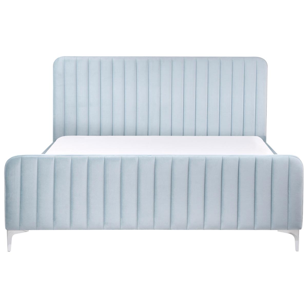 BETT mit Lattenrost 160/200 cm Samtstoff Hellblau Lunan - Hellblau, Textil (160/200cm) - Beliani