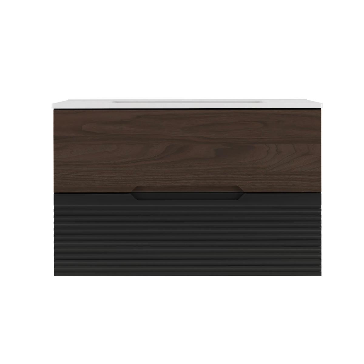 WASCHTISCH 80cm Sylla Schwarz und Holz - Schwarz, Holzwerkstoff (80/50/45.8cm) - Petits-meubles