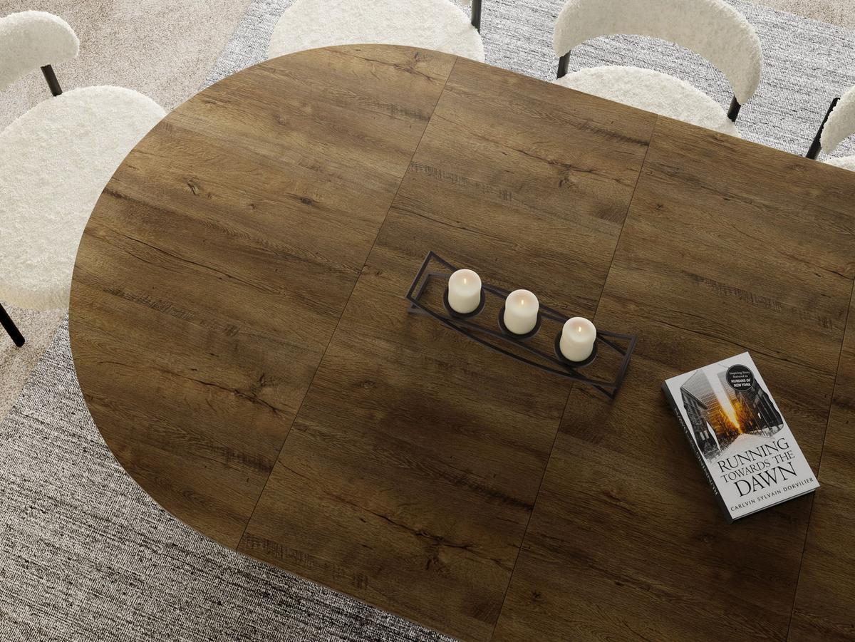 ESSTISCH Naro rund ausziehbar mit Weißem Lamellen-Metallgestell, Braun 120-200/120/76 cm - Alteiche/Weiß, Holzwerkstoff/Metall (120/196/76cm) - WFL GROUP