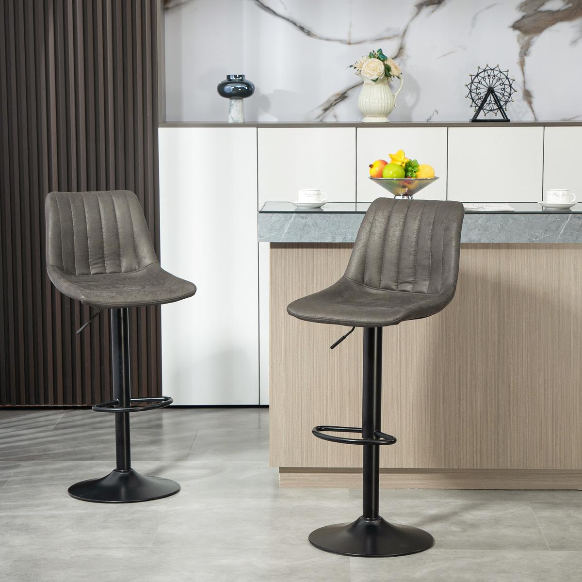 BARHOCKER 2er Set Mikrofasertuch Dunkelgrau - Dunkelgrau/Schwarz, Textil/Metall (43/110/46.5cm) - HOMCOM