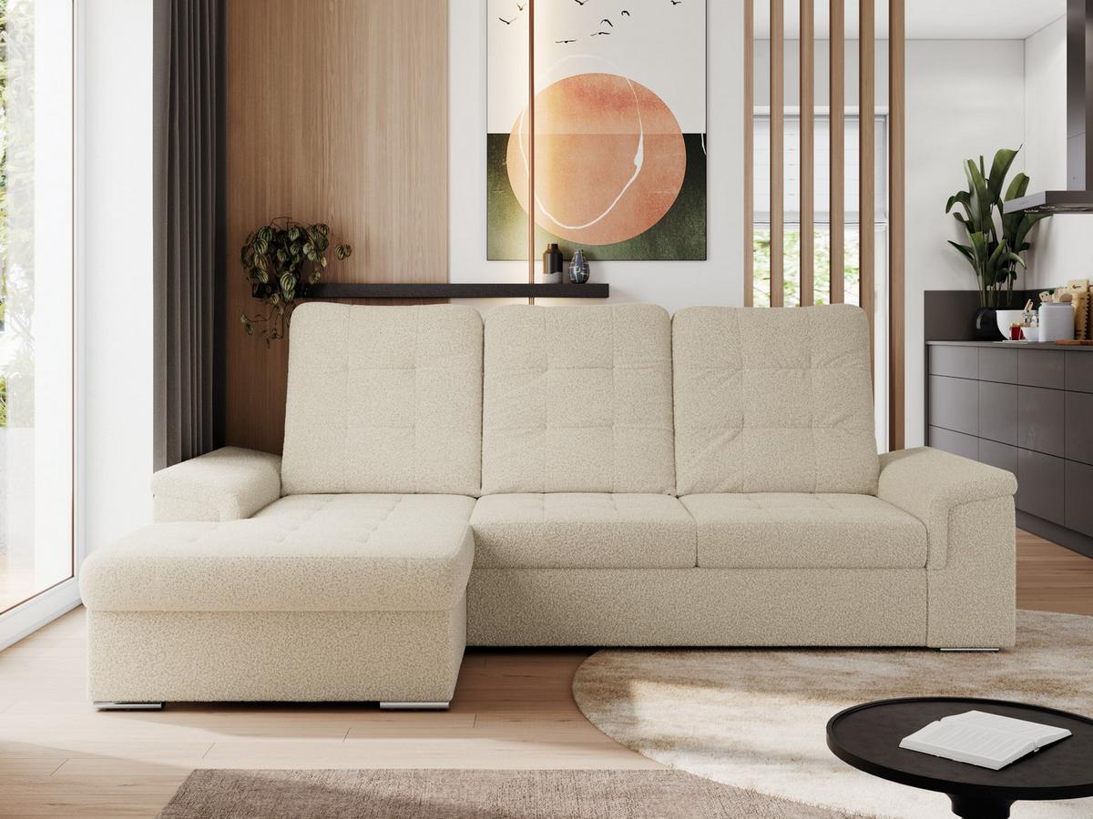 ECKSOFA MADRITO L - Beige Boucle - Links - Beige/Silberfarben, Textil/Metall (160/256cm)