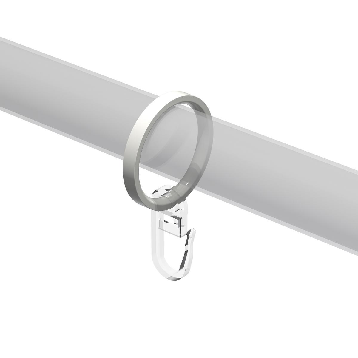FLACHRINGE MIT FALTENHAKEN FÜR GARDINENSTANGEN 20 mm Ø, Weiß, Packung 10 Stück - Weiß, Metall (20cm) - INTERDECO