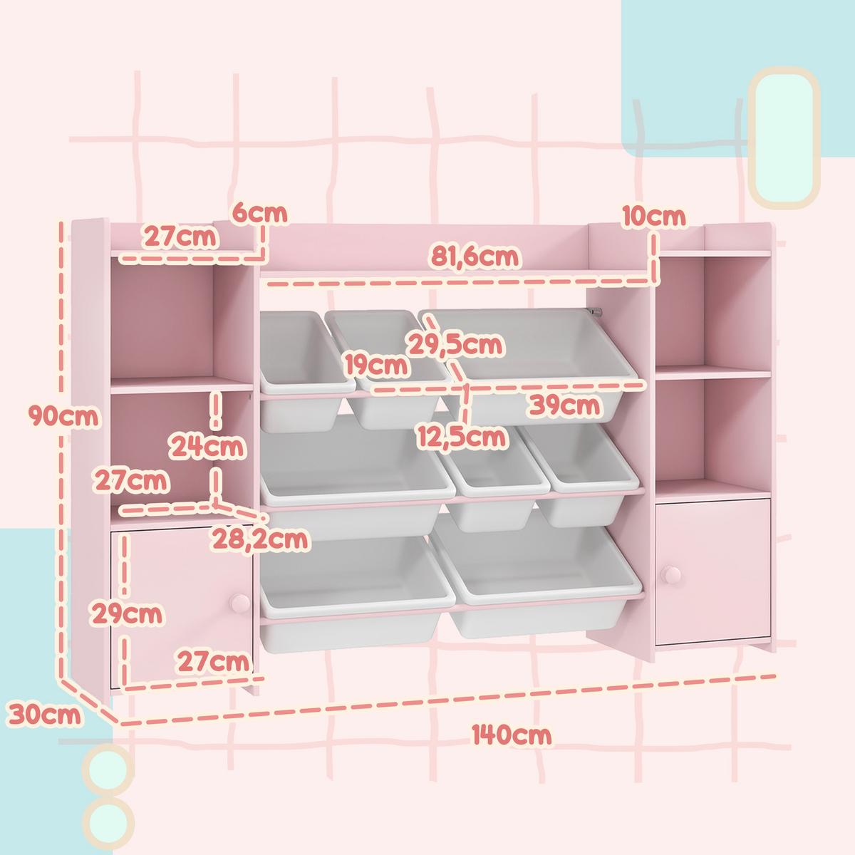 KINDERREGAL MDF Stahl Rosa - Rosa/Weiß, Holzwerkstoff/Kunststoff (30/90/140cm) - AIYAPLAY