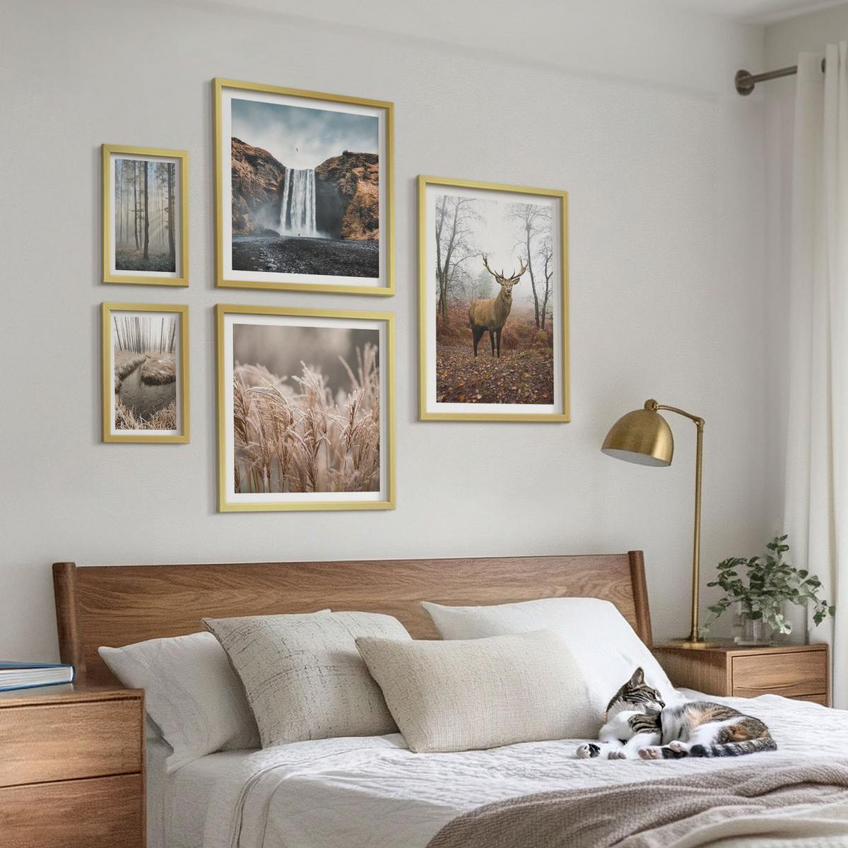 BILDER SET 5er Set - 50x50 cm & 20x30 cm & 40x60 cm Goldrahmen - Die charmanten Straßen der Hafenstädte - Goldfarben, Kunststoff (40/60cm) - TULUP