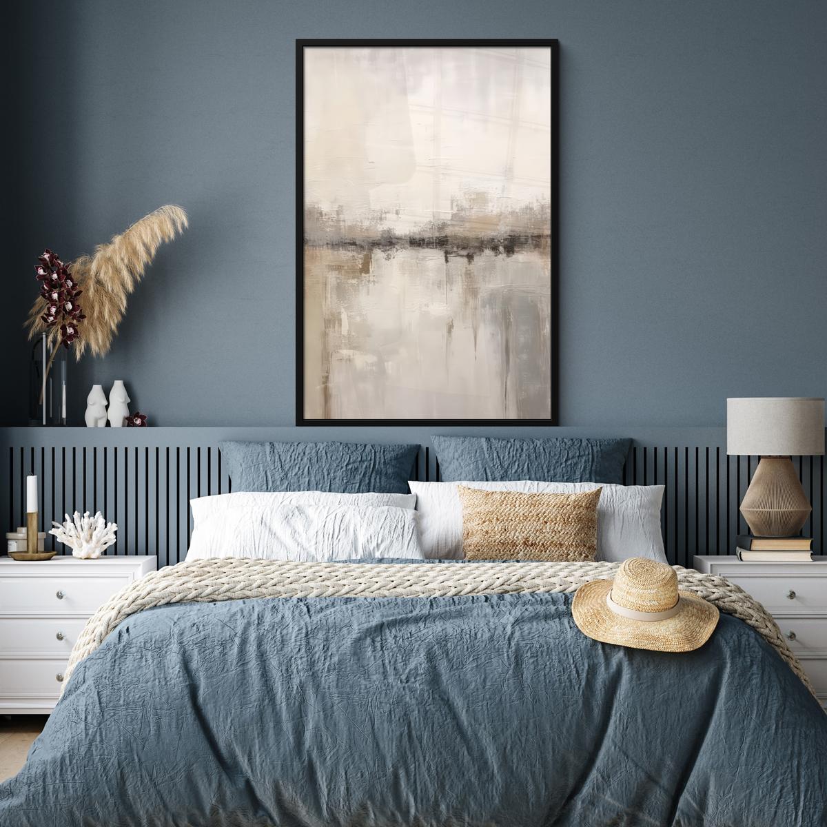 POSTER MIT RAHMEN Moderne Kunst - Abstrakt - Beige Bilderleiste 80x120 cm - Beige, Papier (80/120cm) - MuchoWow