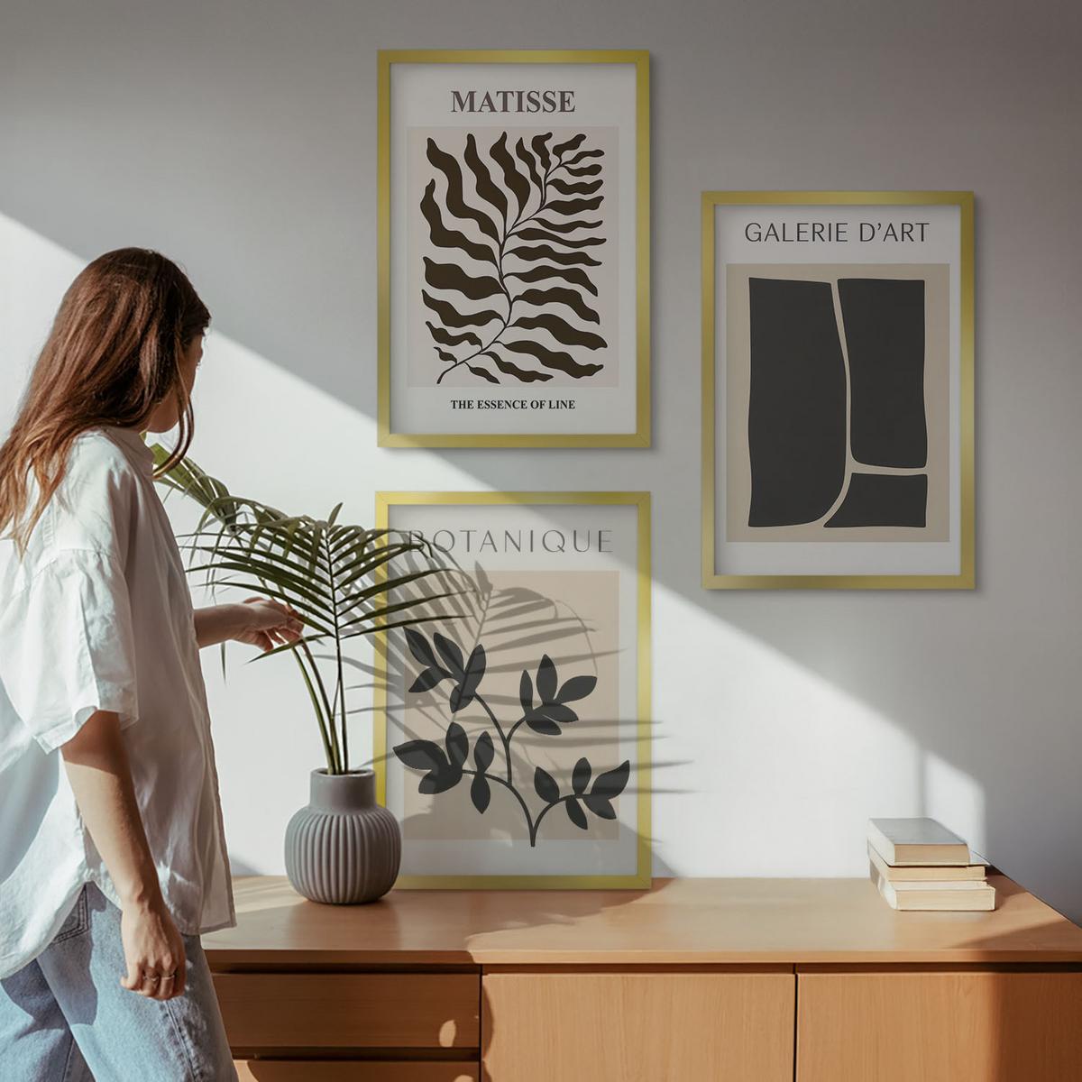 BILDER SET 3er Set - 40x60 cm Goldrahmen - Minimalistische Pflanzenposter - Goldfarben, Kunststoff (40/60cm) - TULUP