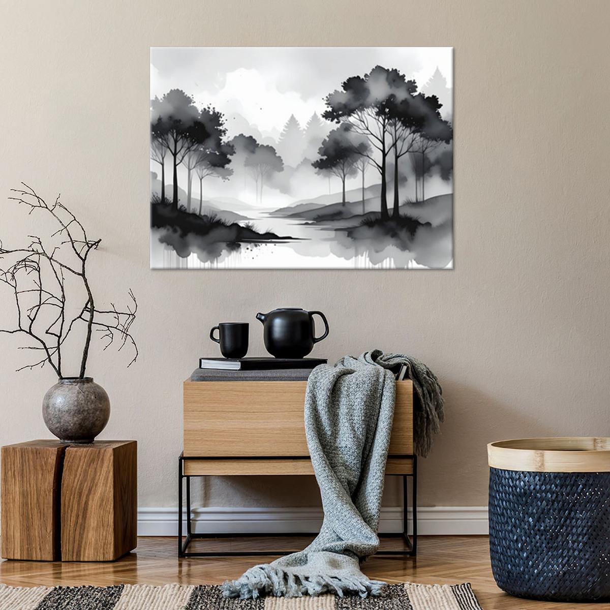 LEINWANDBILDER, Landschaft Landschaft schwarz und weiß - Schwarz, Textil (45/30cm) - Feeby