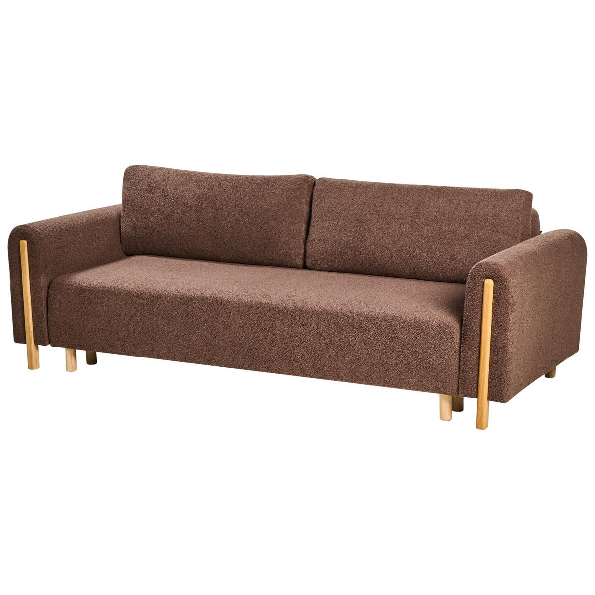 SCHLAFSOFA 3-Sitzer Bouclé Braun mit Stauraum Kvam - Braun, Textil (242/85/99cm) - Beliani