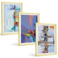BILDER SET 3er Set - 40x60 cm Goldrahmen - Abstrakte Gemäldekompositionen - Goldfarben, Kunststoff (40/60cm) - TULUP