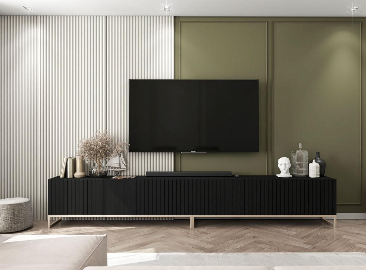 TV-SCHRANK Elpis Schwarz Matt mit Metallrahmen 150 cm - Goldfarben/Schwarz, Holzwerkstoff/Metall (150/51.5/36.5cm) - Meble Lindner