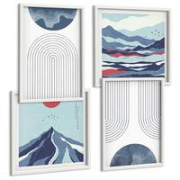 BILDER SET 4er Set - 50x50 cm & 40x60 cm Weißer Rahmen - Abstrakte Berglandschaften - Weiß, Kunststoff (50/50cm) - TULUP