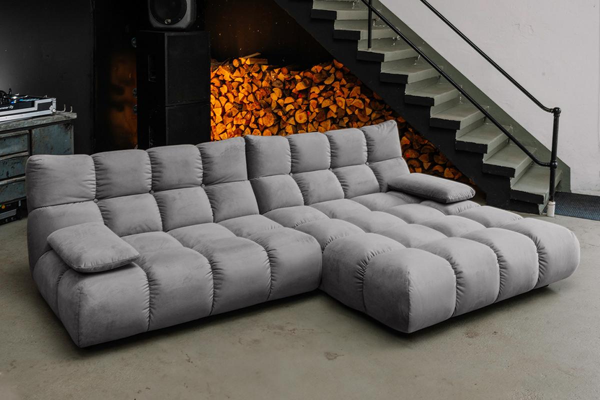 ECKSOFA VIVIEN Steingrau Velvet - Schwarz/Grau, Kunststoff/Textil (290/178cm) - KAWOLA