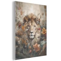 AKUSTIKBILD Löwe - Wildtiere - Pflanzen - Natur - Blumen Kunstdruck Schlafzimmer 50x70 cm - Beige, Kunststoff (50/70/0.9cm) - MuchoWow