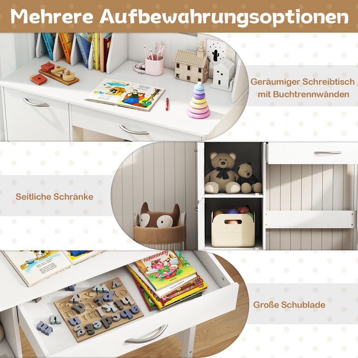 KINDERSCHREIBTISCH-SET mit Stauraum weiß(2-tlg) - Weiß, Holzwerkstoff (90/81/45cm) - COSTWAY