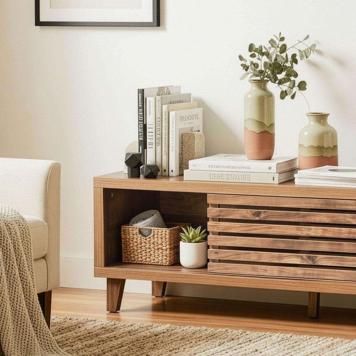TV-MÖBEL mit 2 Schiebetüren 35/140/45 cm - Nussbaumfarben, Holzwerkstoff (35/45/43cm) - Calicosy