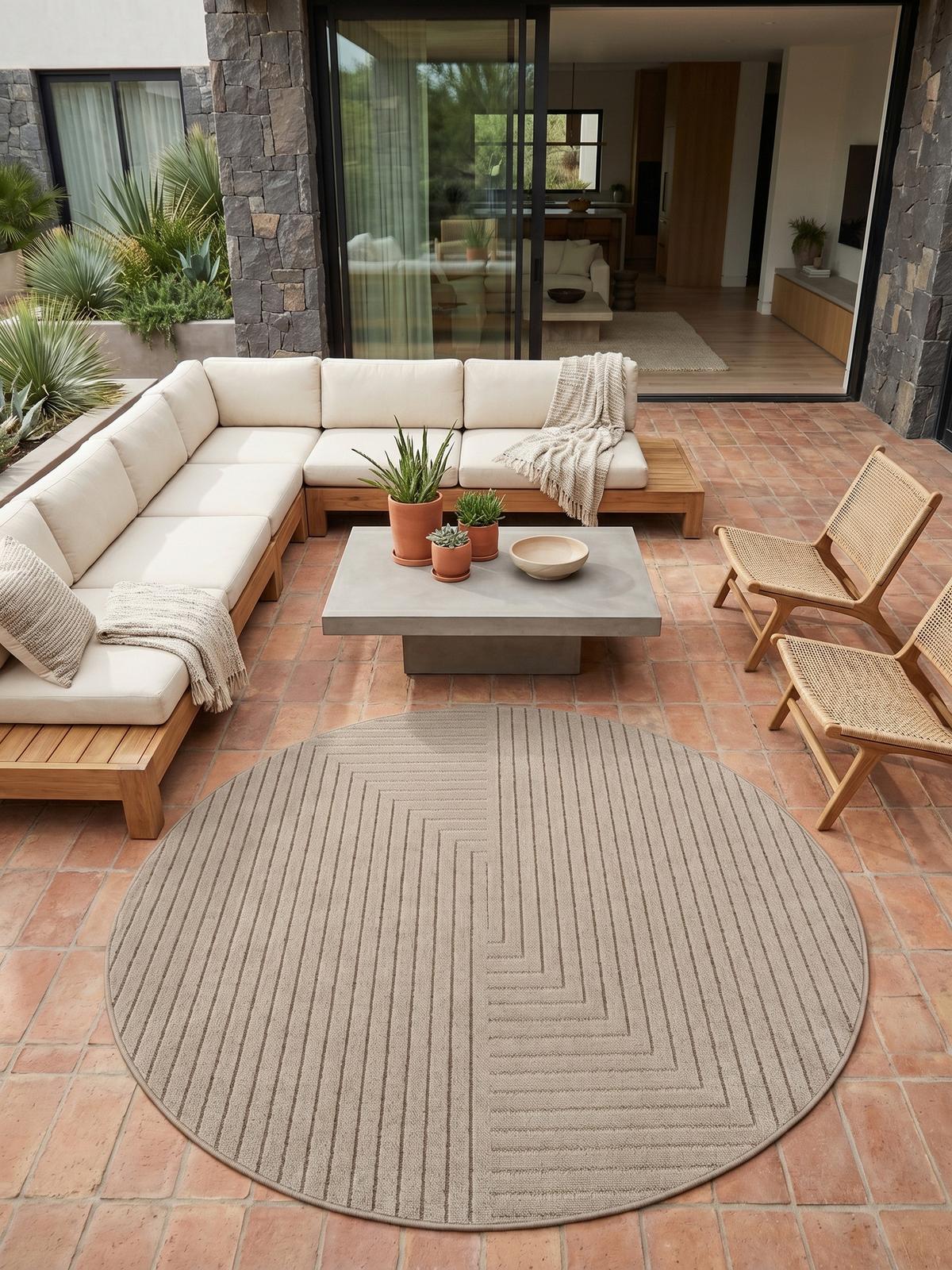 TEPPICH Outdoor ENGADIN in Beige, im Skandi-Stil mit 3D-Design, aus Polypropylen, Ø 160 cm - Beige, Textil (160/160cm) - KADIMA DESIGN