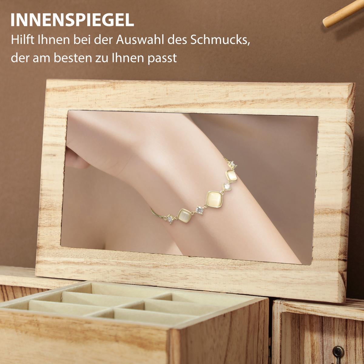 SCHMUCKKÄSTCHEN Schmuckschatulle mit Spiegel, Schubladen, seitlichen Klapptüren - Naturfarben, Holz (16/33.5/26.5cm) - HOMCOM