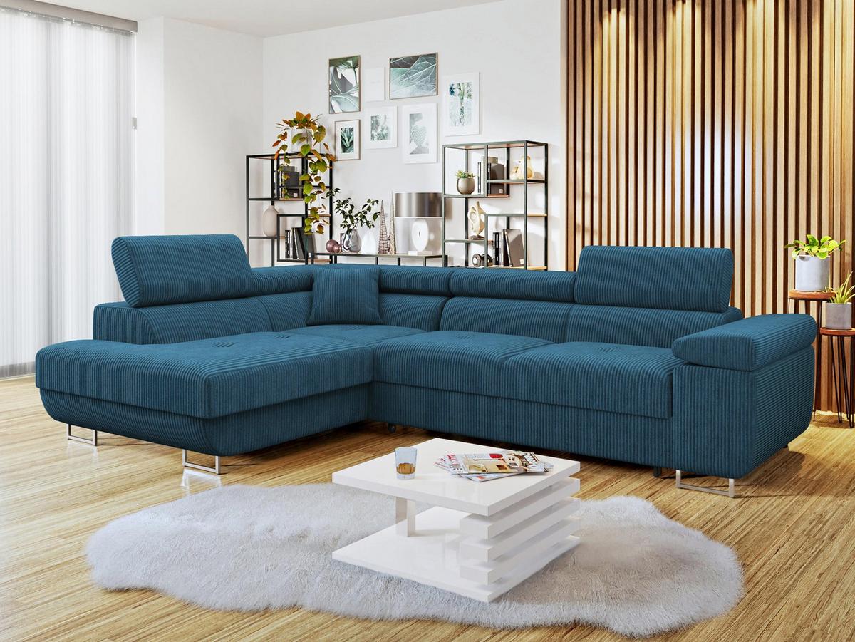 ECKSOFA Torezio Cord, Seite: Links - Blau, Holz/Textil (274/203cm) - MIRJAN24