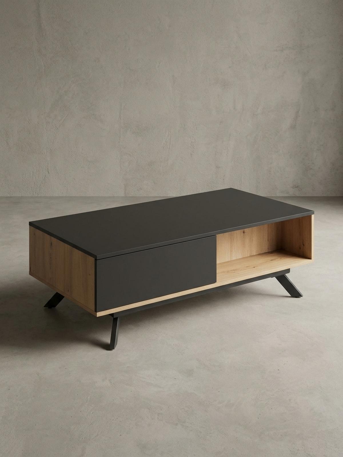 COUCHTISCH Eiche-Dekor Schwarz mit Stauraum, Wasserabweisend, 110x60x38 cm - Schwarz/Braun, Holz/Metall (60/110/38cm) - KADIMA DESIGN