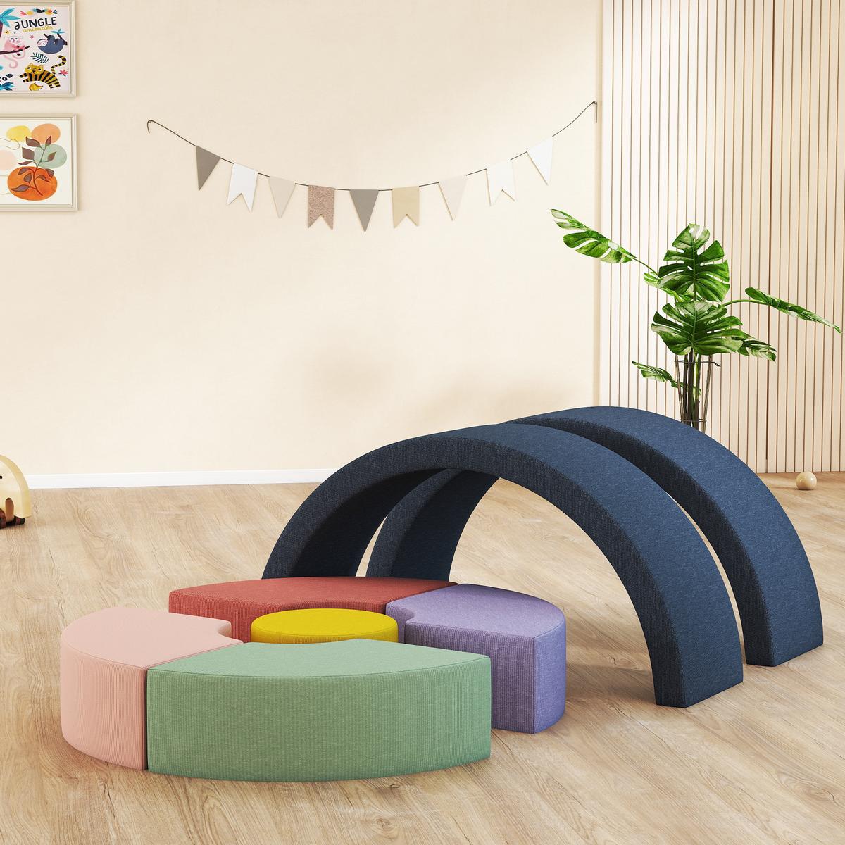 SCHAUMSTOFF-BAUSTEINE 7er-Set Kinder Softbausteine mit Cord-Optik - Multicolor, Textil (107/107cm) - AIYAPLAY