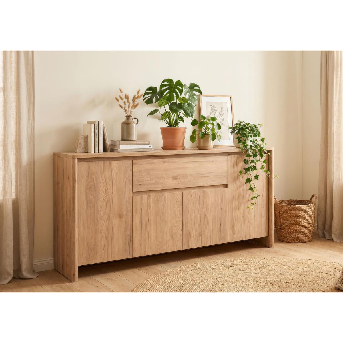 SIDEBOARD 4 Türen 1 Schublade Holzoptik 40/86/165 cm - Eschefarben, Holzwerkstoff (40/86/48cm) - Calicosy