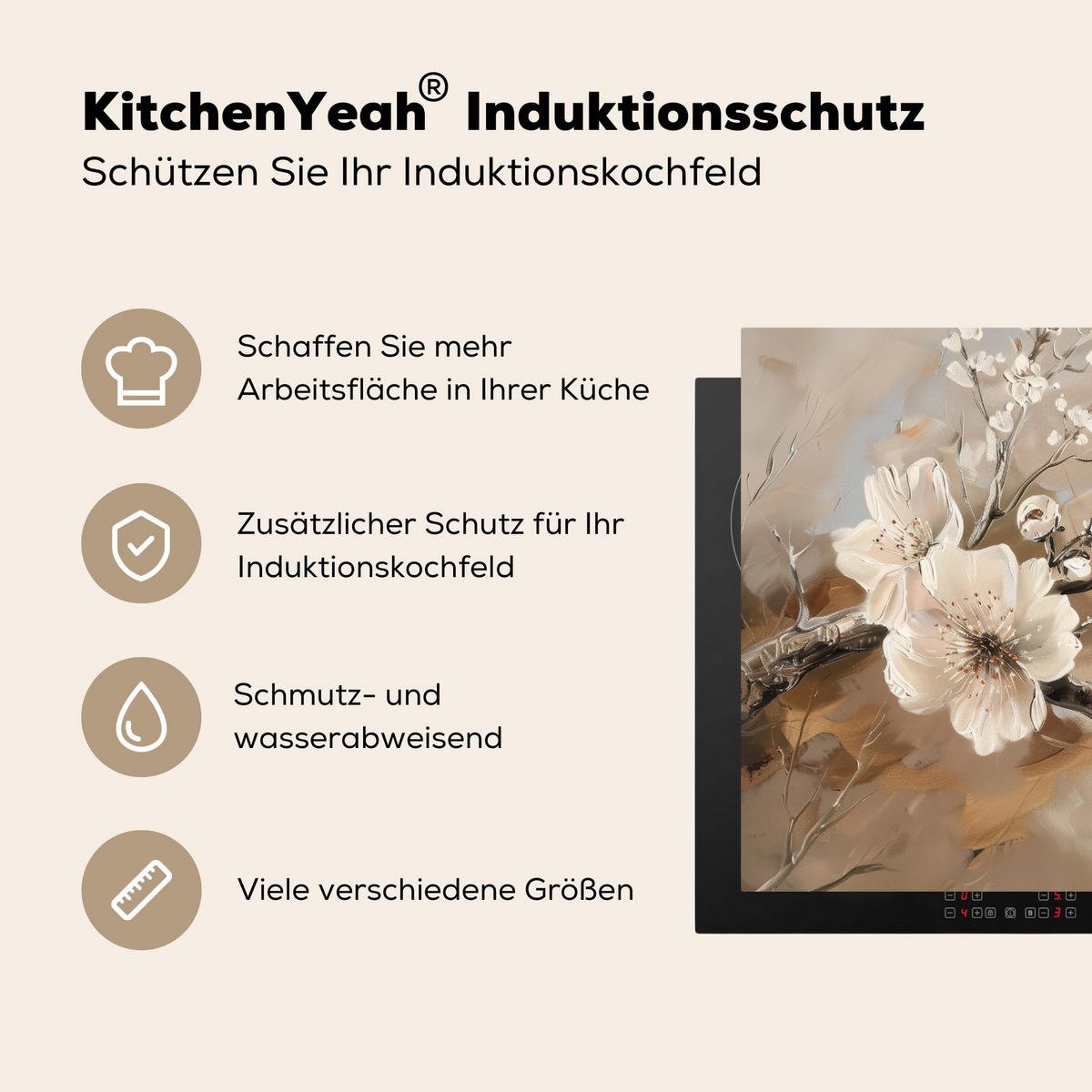 HERDABDECKPLATTE Blumen - Abstrakt - Gemalt - Beige Ceranfeldabdeckung 78x52 cm - Kaschmir, Kunststoff (78/52/0.2cm) - MuchoWow