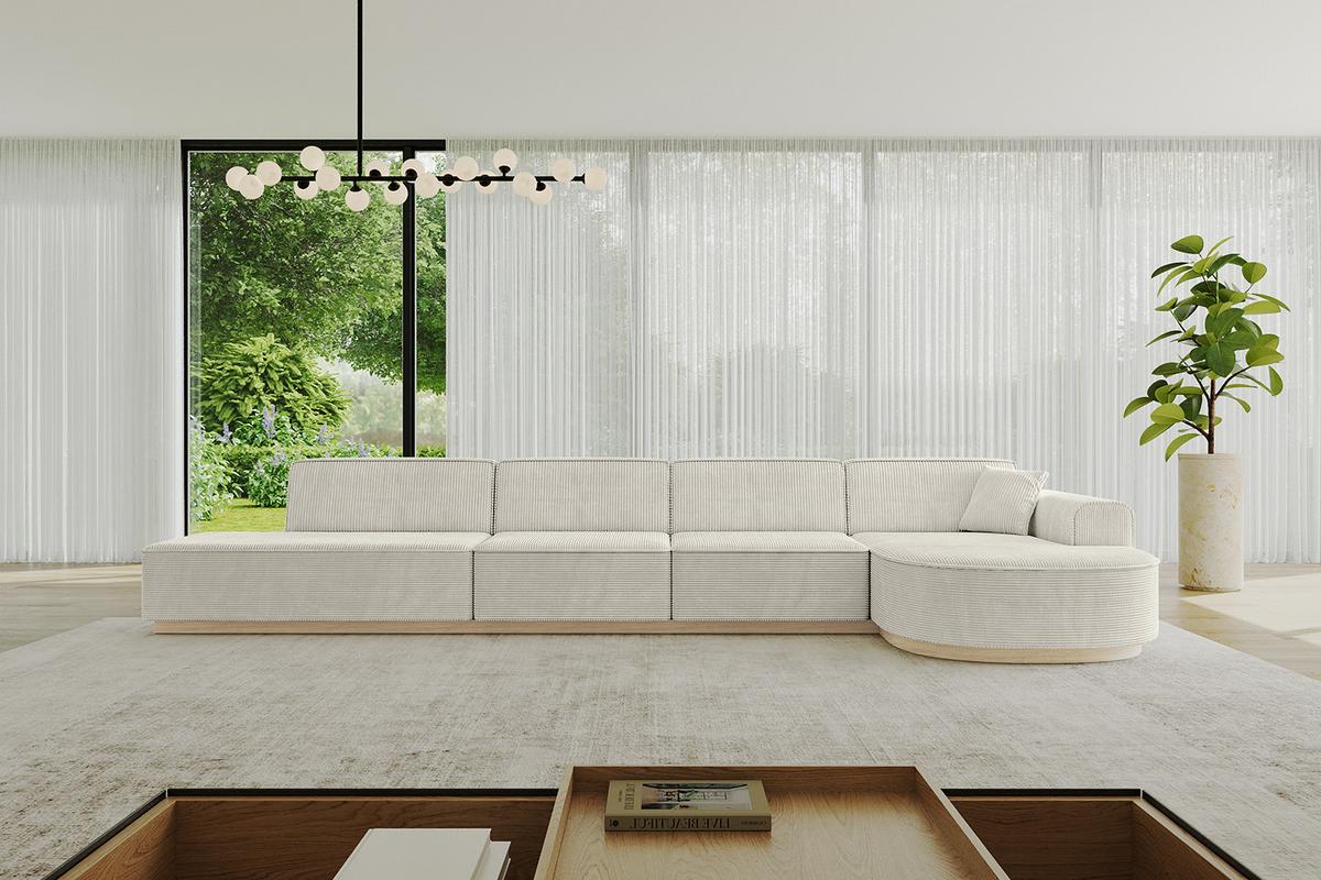 ECKSOFA Ottomane Rechts ARRIO-L3 - 413x171x83 cm Creme - Hellgrau/Creme, Holzwerkstoff/Textil (413/171cm) - ALTDECOR