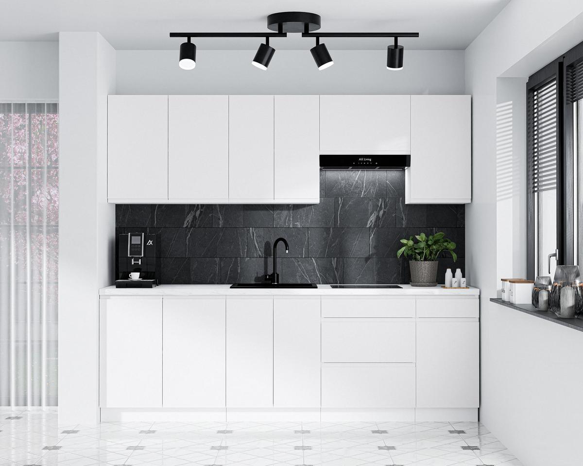 KÜCHENLEERBLOCK Aquileia 240 cm Weiß Matt mit Arbeitsplatte Marmor Bianco - Hellgrau/Weiß, Holzwerkstoff (240/157.8/60cm) - AX Living