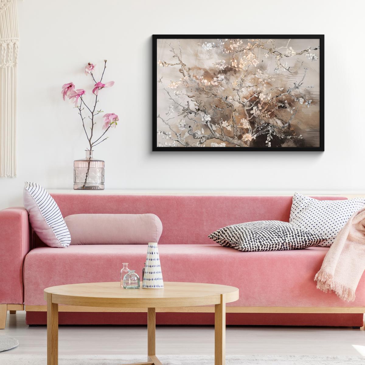 POSTER MIT RAHMENGERAHMTES BILD Mandelblüte - Kunst - Van Gogh - Beige - Abstrakt 90x60 cm - Braun, Papier (90/60cm) - MuchoWow