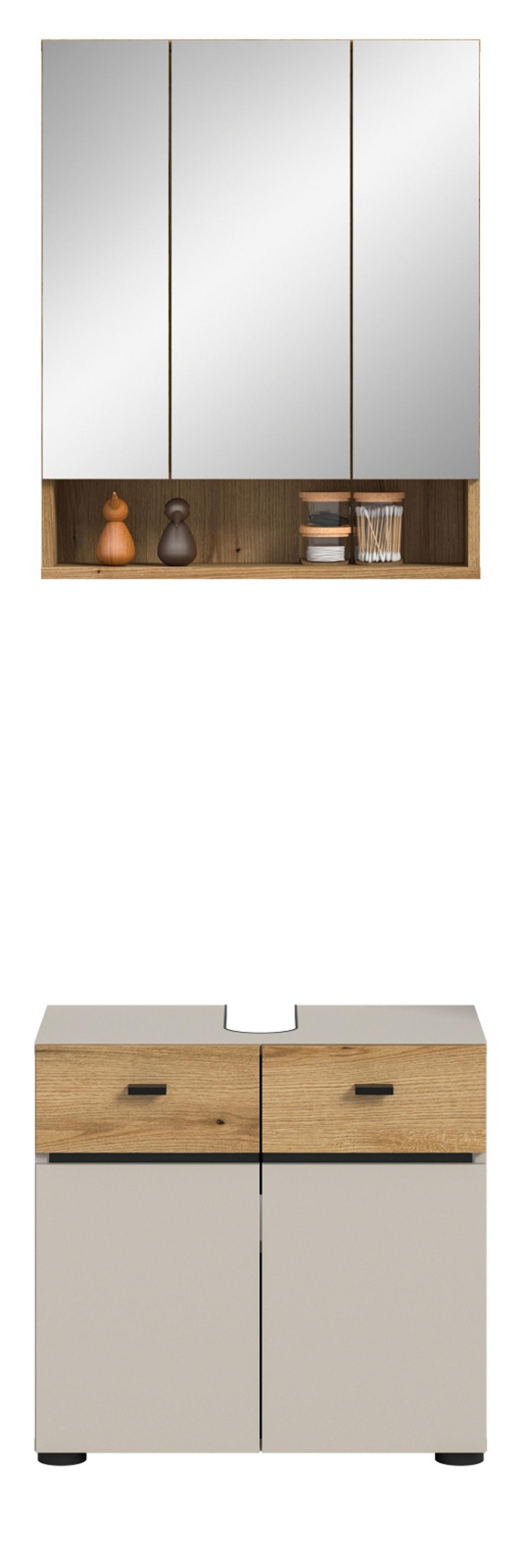 BADMÖBEL-SET Kaschmir, Evoke Eiche 2-teilig 60 cm, Badkombination in modernem Design - Kaschmir/Eichefarben, Glas/Holzwerkstoff (60/191/35cm) - Inn.Furn