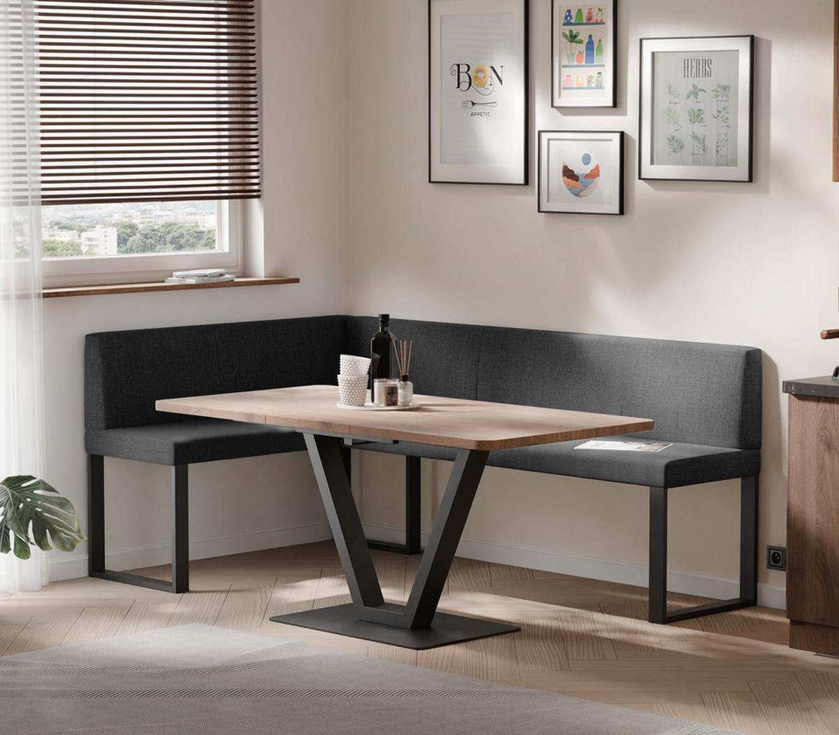 ECKBANK links SANA U Webstoff glatt, 128/168 cm Anthrazit - Anthrazit, Textil/Metall (128/168cm) - Idohome