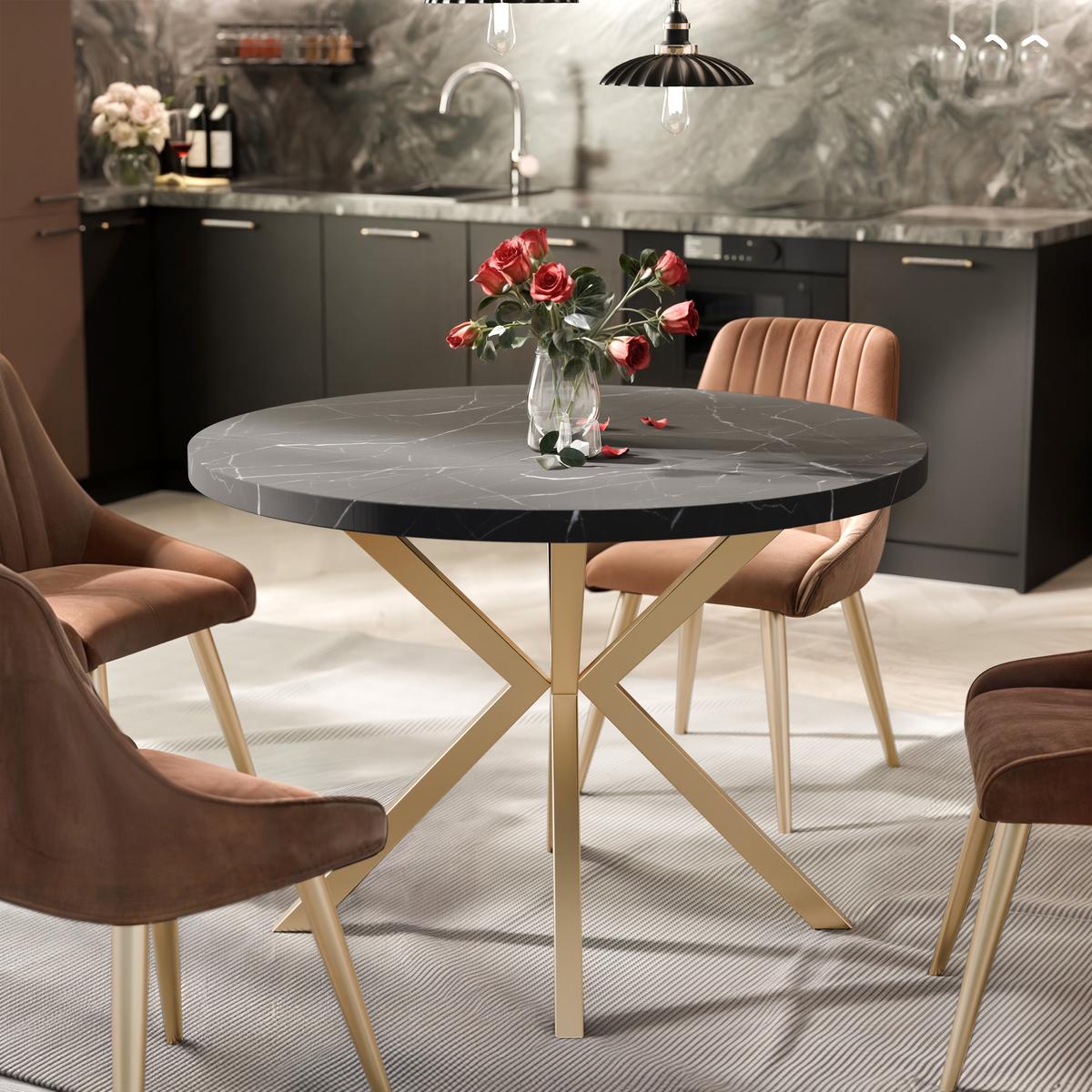 AUSZIEHTISCH MILTON 120-196/76 cm mit Metallgestell, Gold / Grigia Pietra - Goldfarben/Grau, Holzwerkstoff/Metall (120/120/76cm) - Idohome