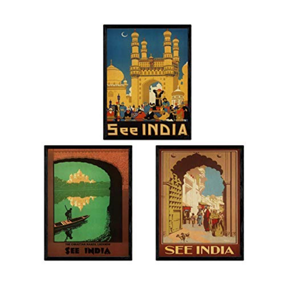 POSTER Set Mit 3 Vintage Blätter Indien A3 Rahmenlos - Klar, Papier (29.7/5/42cm) - Nacnic