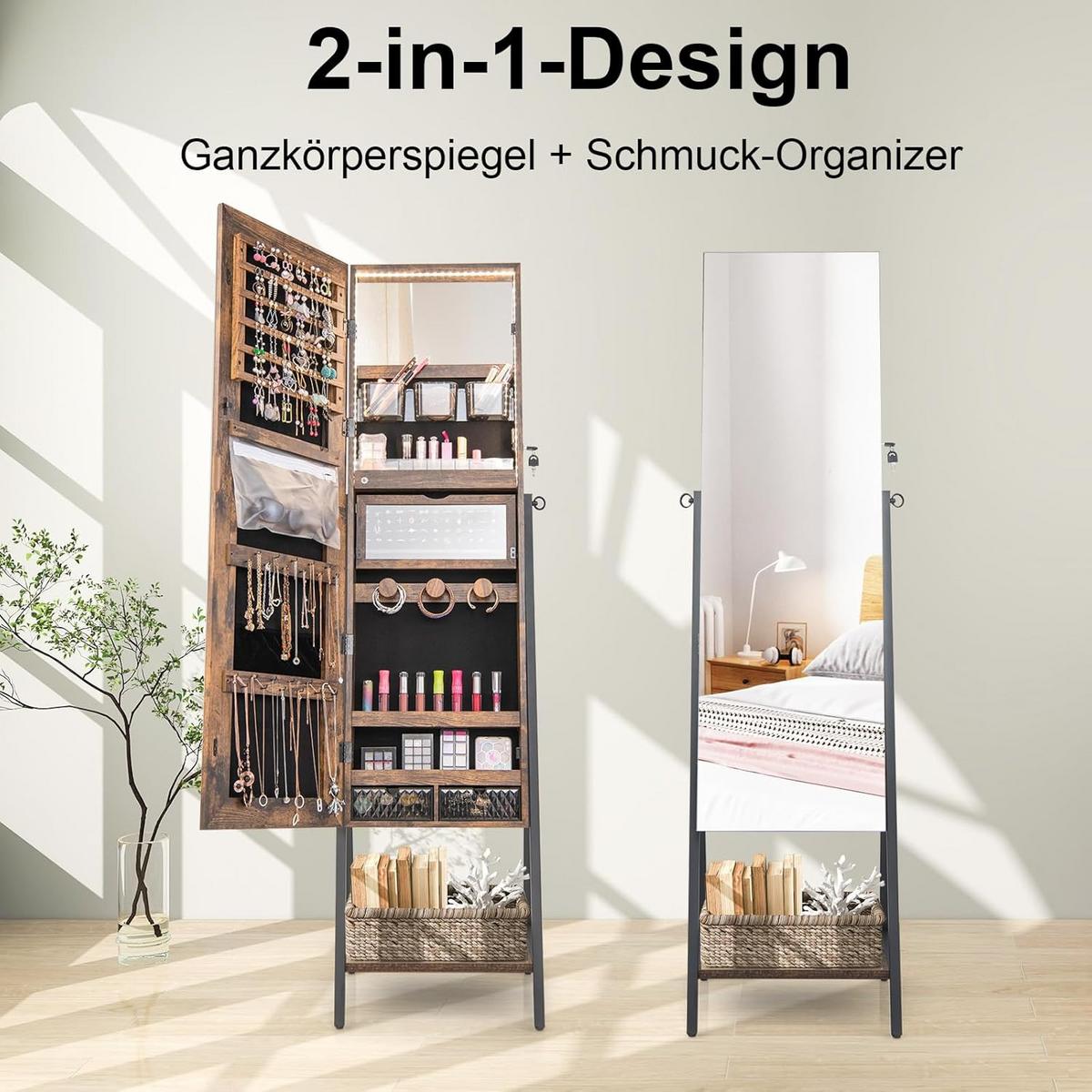 SCHMUCKSCHRANK Vintage Eiche Dekor - Alteiche, Holz (42/157/37cm) - COSTWAY