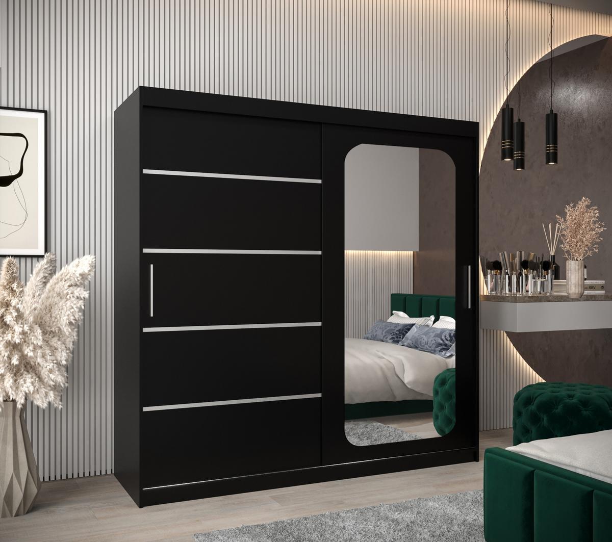 SCHWEBETÜRENSCHRANK 200/200/62 2-türig - Silberfarben/Schwarz, Holz/Kunststoff (200/200/62cm) - MÖBEL KRYSPOL