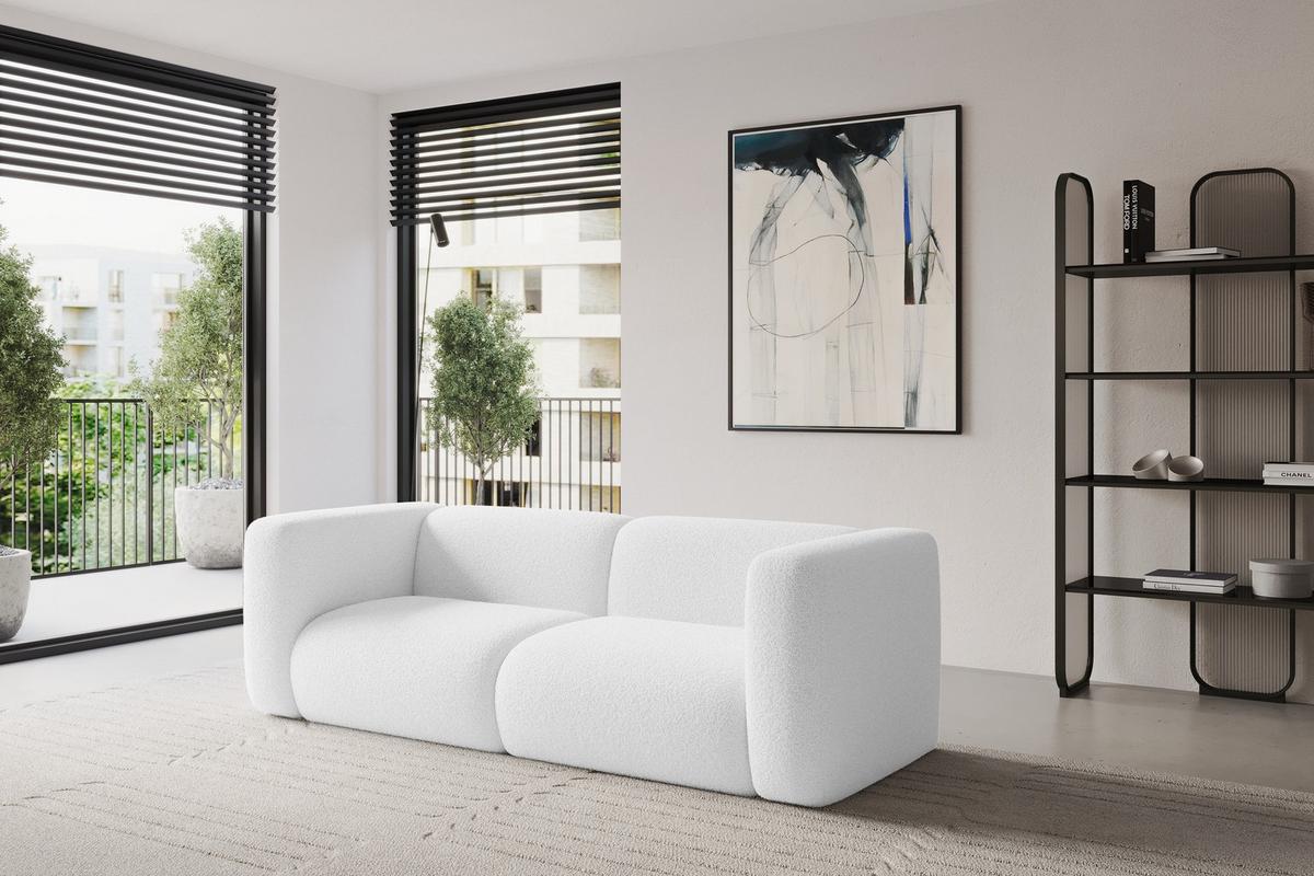 MODULARES Sofa 2-SITZER MIRA-S1 228x89x70 Weiß cm Bouclé - Schwarz/Weiß, Holzwerkstoff/Kunststoff (228/70/89cm) - ALTDECOR