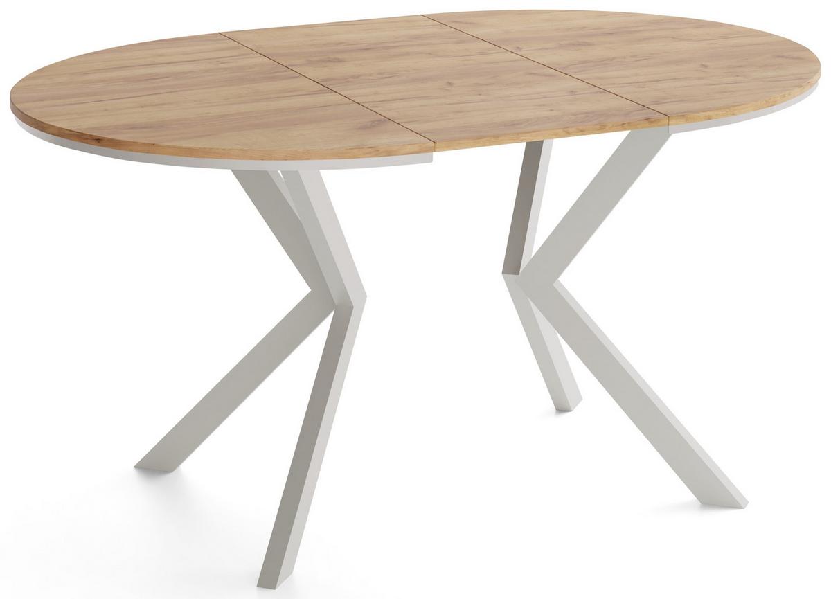 ESSTISCH Valio Neo rund oval ausziehbar verlängerbar mit Metallbeinen in Kaschmir Grau, Eiche Braun 90-130/90/76 cm - Kaschmir/Beige, Holzwerkstoff/Metall (90/130/76cm) - WFL GROUP