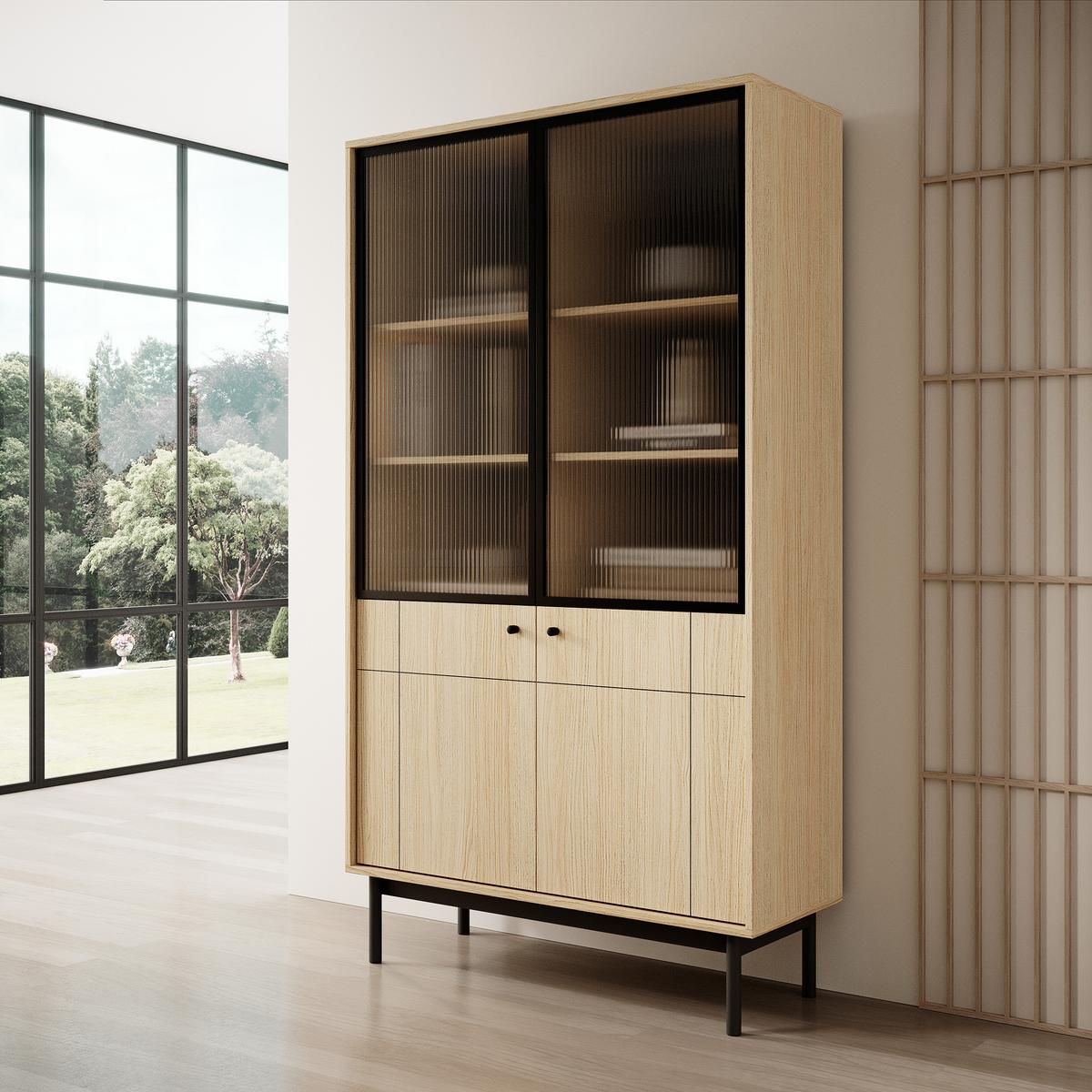 VITRINE GIAPPONESE 184,6 / 103,4 cm in Eichefarben - Eichefarben, Holzwerkstoff (103.4/184.6/39cm) - MASSENO