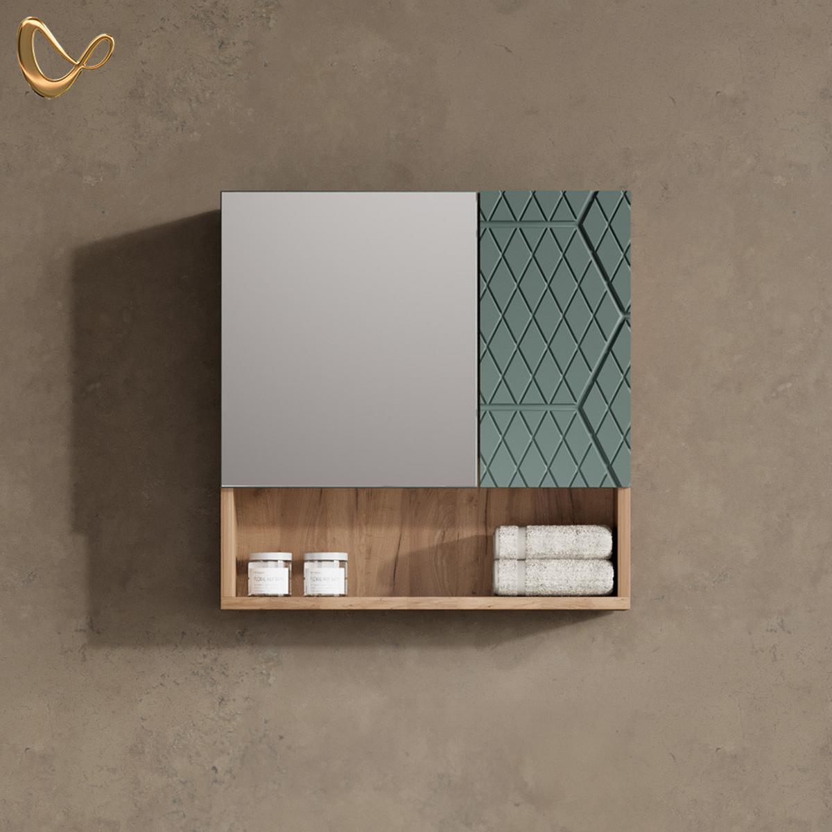 BADSPIEGELSCHRANK Ronco Grün/Goldkraft Eiche 54 x 55 cm - Honigeiche/Grün, Holzwerkstoff (54/55/17cm) - Livinity®