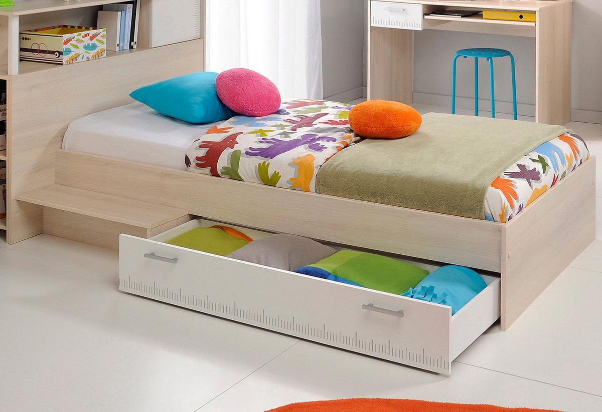 JUGENDZIMMER Set 5-tlg Kleiderschrank Schreibtisch Bett 90x200 - Silberfarben/Weiß, Holz/Holzwerkstoff (160/180/52cm) - Parisot Meuble