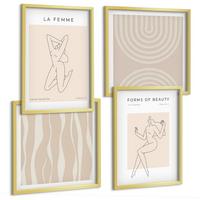 BILDER SET 4er Set - 50x50 cm & 40x60 cm Goldrahmen - Eine Sammlung minimalistischer Formen - Goldfarben, Kunststoff (50/50cm) - TULUP