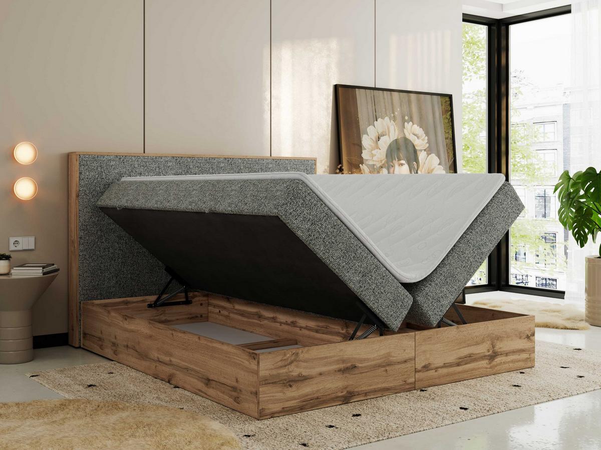BOXBETT WOOD CLASSIC 160/200 - Grau Strukture - H4 - Grau, Textil (160/200cm) - MKS