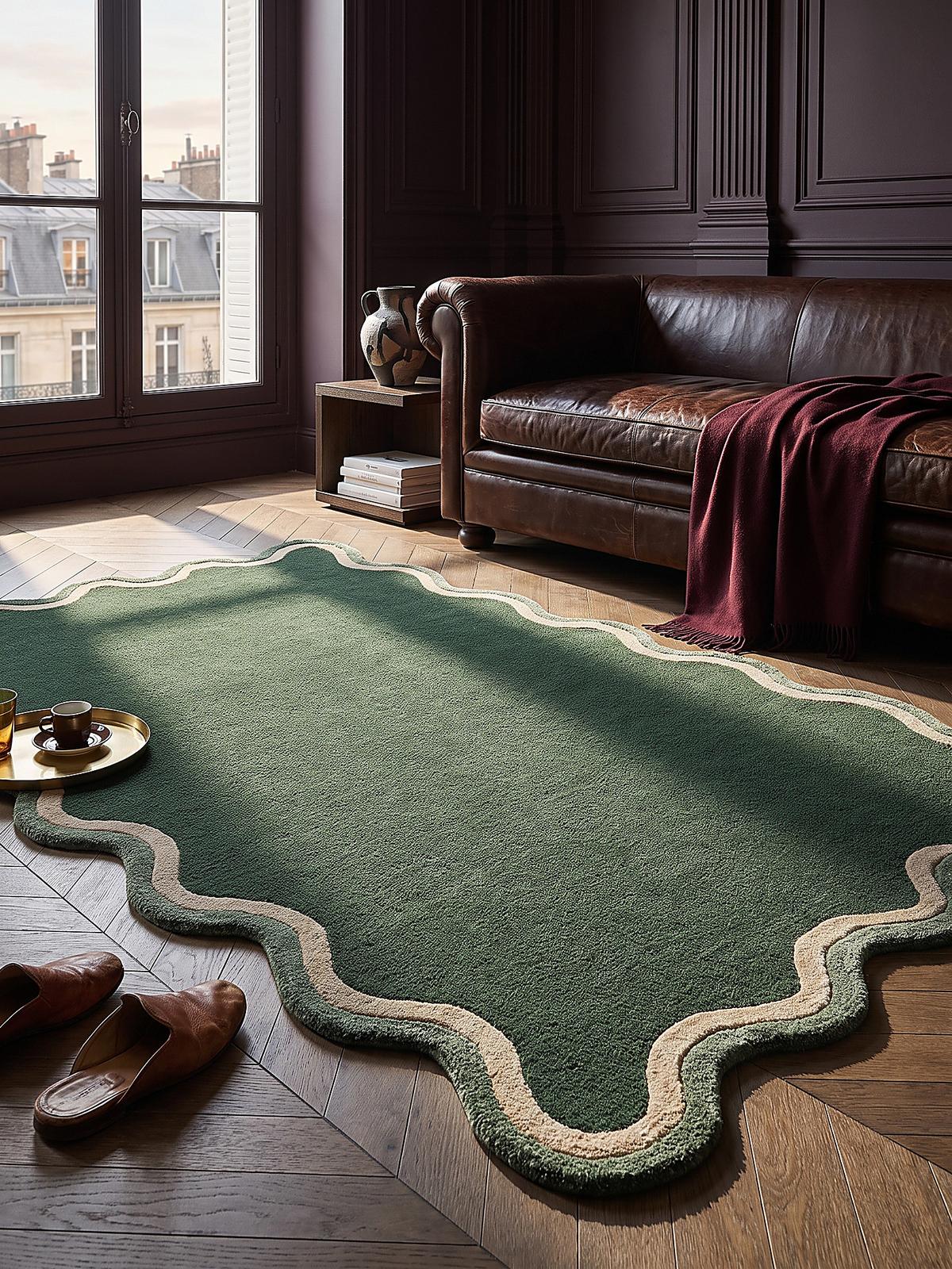 WOLLTEPPICH handgetuftet ALHAM, Wellenbordüre, Waldgrün, 120 x 170 cm - Grün, Textil (120/170cm) - KADIMA DESIGN