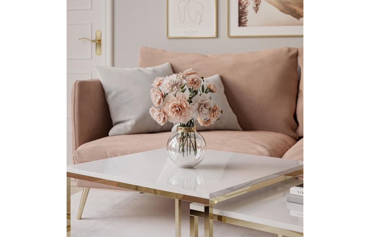 COUCHTISCH YOSHI 2in1 70/70/42 cm Gold Chrom / Weiß Hochglanz - Weiß, Holzwerkstoff/Metall (70/70/42cm) - Lookway
