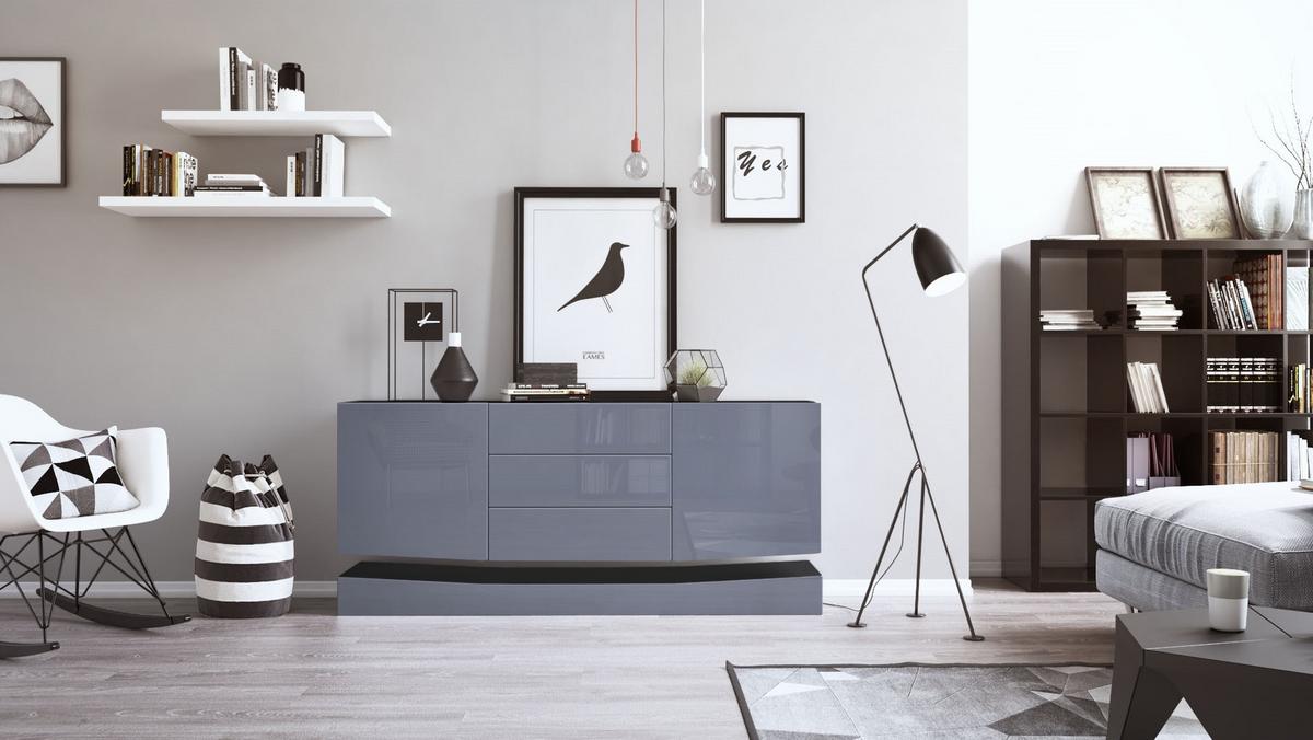 SIDEBOARD City Fronten in Grau Hochglanz - Grau, Holzwerkstoff (178/82/39cm) - Vladon
